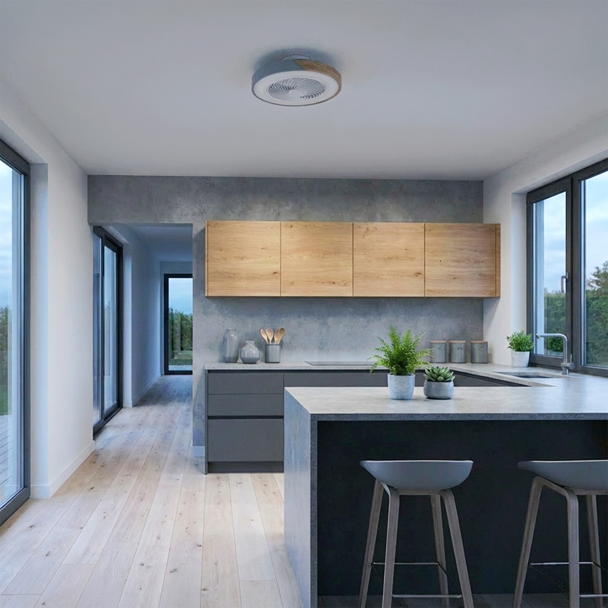 Brilagi - LED dimeriuojamas lubų šviestuvas su ventiliatoriumi LED/38W/230V 3000-6500K, skersmuo 50 cm, pilka/ąžuolas + nuotolinis valdymas