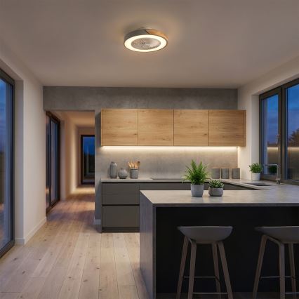 Brilagi - LED dimeriuojamas lubų šviestuvas su ventiliatoriumi LED/38W/230V 3000-6500K, skersmuo 50 cm, pilka/ąžuolas + nuotolinis valdymas