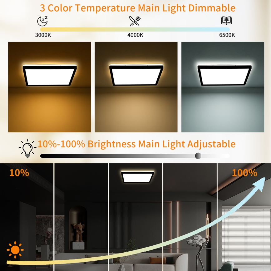 Brilagi - LED dimeriuojamas lubinis šviestuvas ULTRA PLONAS LED/18W/230V 2700-6500K 30x30 cm juodas + nuotolinio valdymo pultas