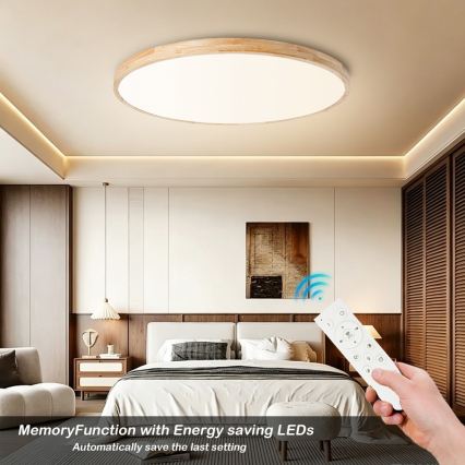BRILAGI - Dimeriuojamas LED lubų šviestuvas WOODLINE LED/128W/230V 3000-6000K ąžuolas, skersmuo 100 cm + nuotolinis valdymas