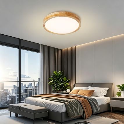 BRILAGI - dimeriuojamas LED lubinis šviestuvas WOODLINE LED/48W/230V 3000-6000K ąžuolas, skersmuo 40 cm + nuotolinio valdymo pultas