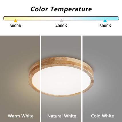 BRILAGI - dimeriuojamas LED lubinis šviestuvas WOODLINE LED/48W/230V 3000-6000K ąžuolas, skersmuo 40 cm + nuotolinio valdymo pultas