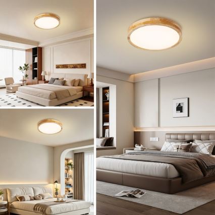 BRILAGI - dimeriuojamas LED lubinis šviestuvas WOODLINE LED/48W/230V 3000-6000K ąžuolas, skersmuo 40 cm + nuotolinio valdymo pultas
