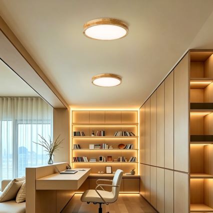 BRILAGI - dimeriuojamas LED lubinis šviestuvas WOODLINE LED/48W/230V 3000-6000K ąžuolas, skersmuo 40 cm + nuotolinio valdymo pultas