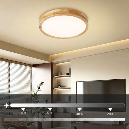 BRILAGI - dimeriuojamas LED lubinis šviestuvas WOODLINE LED/48W/230V 3000-6000K ąžuolas, skersmuo 40 cm + nuotolinio valdymo pultas