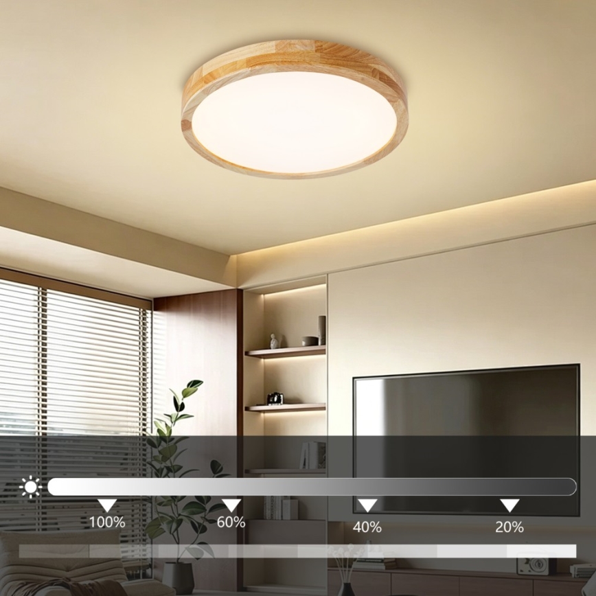 BRILAGI - dimeriuojamas LED lubinis šviestuvas WOODLINE LED/48W/230V 3000-6000K ąžuolas, skersmuo 40 cm + nuotolinio valdymo pultas