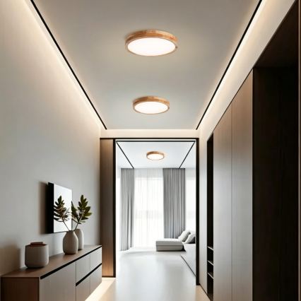 BRILAGI - dimeriuojamas LED lubinis šviestuvas WOODLINE LED/48W/230V 3000-6000K ąžuolas, skersmuo 40 cm + nuotolinio valdymo pultas