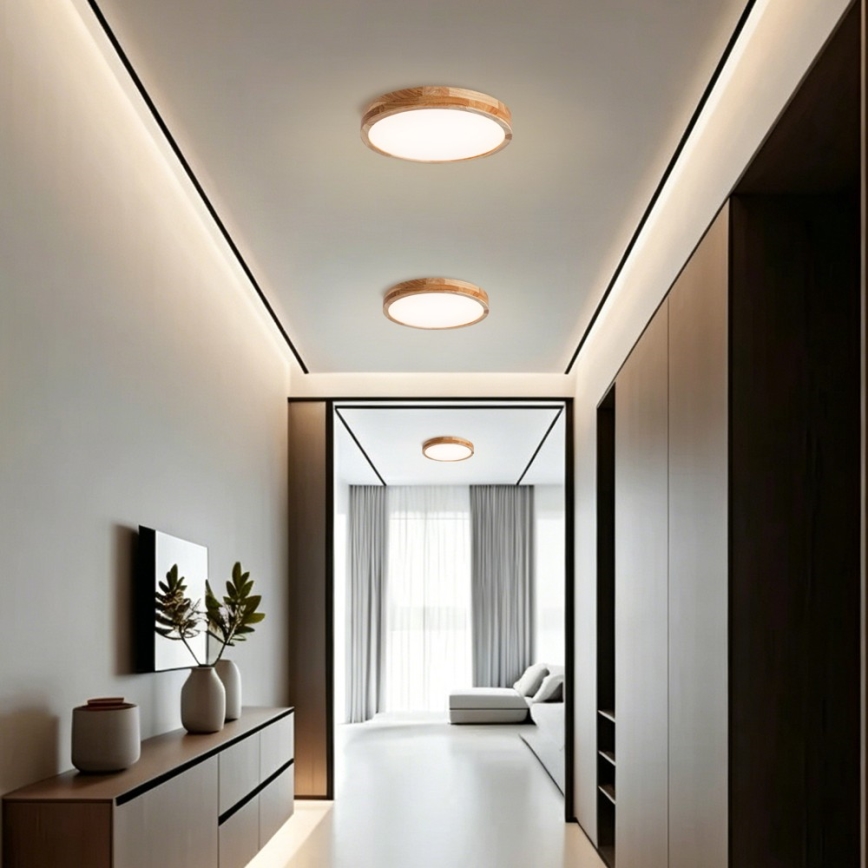 BRILAGI - dimeriuojamas LED lubinis šviestuvas WOODLINE LED/48W/230V 3000-6000K ąžuolas, skersmuo 40 cm + nuotolinio valdymo pultas