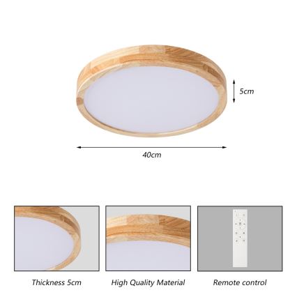 BRILAGI - dimeriuojamas LED lubinis šviestuvas WOODLINE LED/48W/230V 3000-6000K ąžuolas, skersmuo 40 cm + nuotolinio valdymo pultas