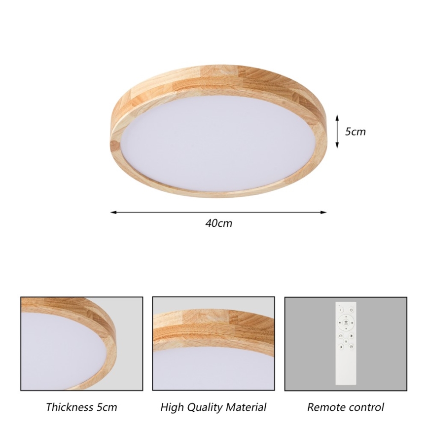 BRILAGI - dimeriuojamas LED lubinis šviestuvas WOODLINE LED/48W/230V 3000-6000K ąžuolas, skersmuo 40 cm + nuotolinio valdymo pultas