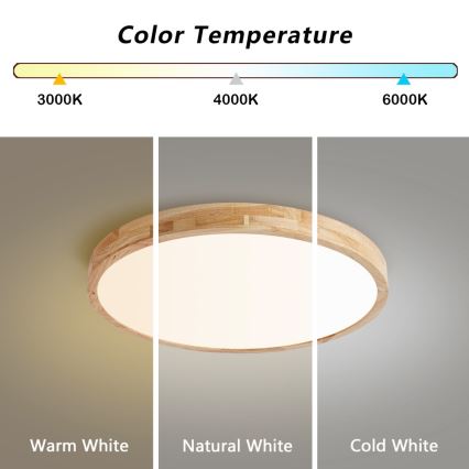 BRILAGI - Dimeriuojamas LED lubinis šviestuvas WOODLINE LED/72W/230V 3000-6000K ąžuolas skersmuo 60 cm + nuotolinis valdymas