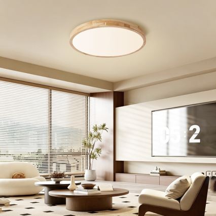 BRILAGI - Dimeriuojamas LED lubinis šviestuvas WOODLINE LED/72W/230V 3000-6000K ąžuolas skersmuo 60 cm + nuotolinis valdymas