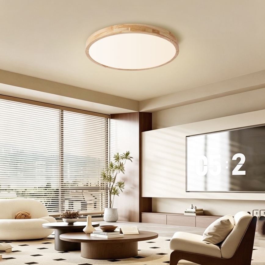 BRILAGI - Dimeriuojamas LED lubinis šviestuvas WOODLINE LED/72W/230V 3000-6000K ąžuolas skersmuo 60 cm + nuotolinis valdymas