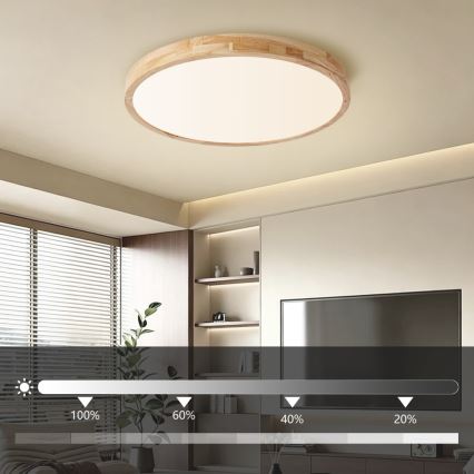 BRILAGI - Dimeriuojamas LED lubinis šviestuvas WOODLINE LED/72W/230V 3000-6000K ąžuolas skersmuo 60 cm + nuotolinis valdymas