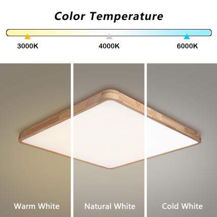 BRILAGI - Dimeriuojamas LED lubų šviestuvas WOODLINE SQUARE LED/100W/230V 3000-6000K ąžuolas 80x80 cm + nuotolinis pultas