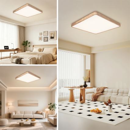 BRILAGI - Dimeriuojamas LED lubų šviestuvas WOODLINE SQUARE LED/100W/230V 3000-6000K ąžuolas 80x80 cm + nuotolinis pultas