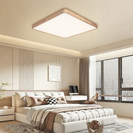 BRILAGI - Dimeriuojamas LED lubų šviestuvas WOODLINE SQUARE LED/100W/230V 3000-6000K ąžuolas 80x80 cm + nuotolinis pultas