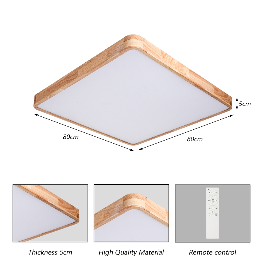 BRILAGI - Dimeriuojamas LED lubų šviestuvas WOODLINE SQUARE LED/100W/230V 3000-6000K ąžuolas 80x80 cm + nuotolinis pultas