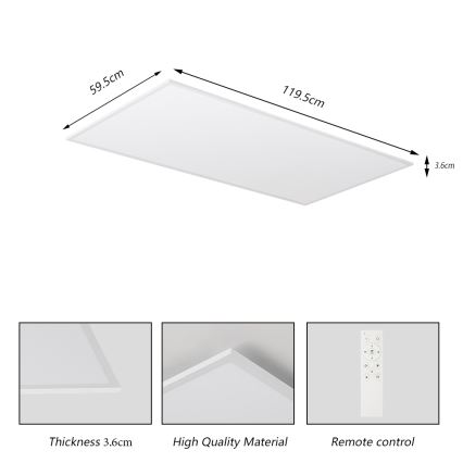 Brilagi - dimeriuojamas LED lubų šviestuvas SLIMFRAME LED/80W/230V 120x60 cm 3000-6000K balta + su nuotoliniu pulteliu