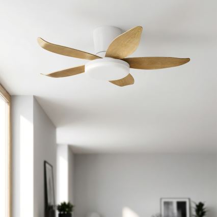 Brilagi - reguliuojamas LED lubinis ventiliatorius LED/32W/230V 3000-6500K Ø95 cm balta/ruda + nuotolinis valdymas