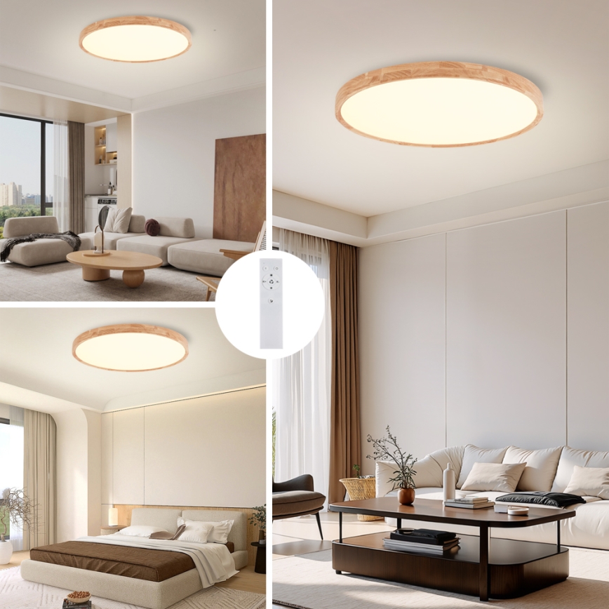 Brilagi - dimeriuojamas LED lubų šviestuvas WOODROUND LED/70W/230V 3000-6000K skersmuo 80 cm medinis CRI 90 + nuotolinis valdymas