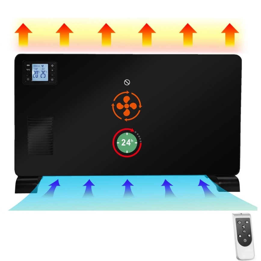 Brilagi - Elektrinis konvektorius šildytuvas 1000/1300/2300W LCD/timer/TURBO/termostatas juoda + nuotolinio valdymo pultas
