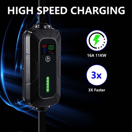 Brilagi - EV kelioninio įkrovimo stotelė elektromobiliams FAST AC Type 2 16A/380V 11kW + kištukas 230V, 3,7kW 5m + dėklas