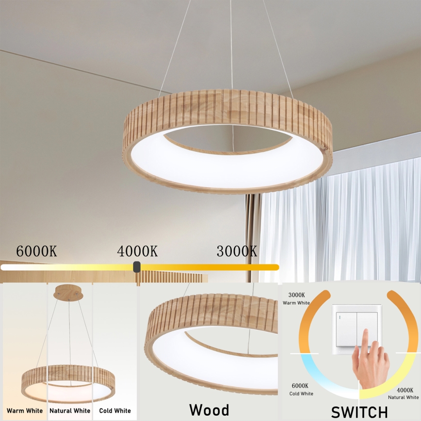 Brilagi - LED pakabinamas šviestuvas ant laido FALCON WOOD MODERN LED/30W/230V 3000/4000/6000K skersmuo 45 cm mediena