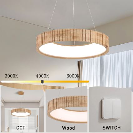 Brilagi - LED pakabinamas šviestuvas ant laido FALCON WOOD MODERN LED/30W/230V 3000/4000/6000K skersmuo 45 cm mediena