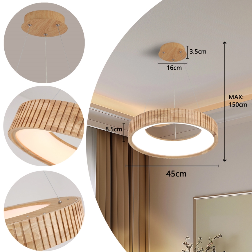 Brilagi - LED pakabinamas šviestuvas ant laido FALCON WOOD MODERN LED/30W/230V 3000/4000/6000K skersmuo 45 cm mediena