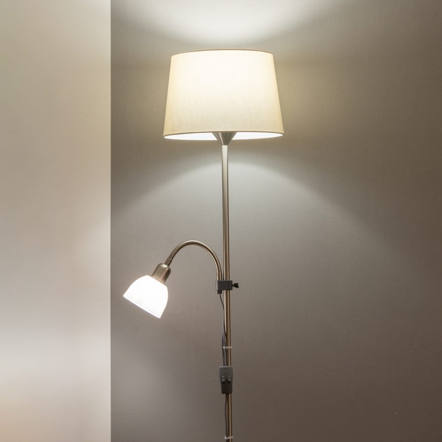 Brilagi - Grindinė lempa CERIA 1xE27/100W/230V + 1xE14/25W matinis chromas/smėlinė