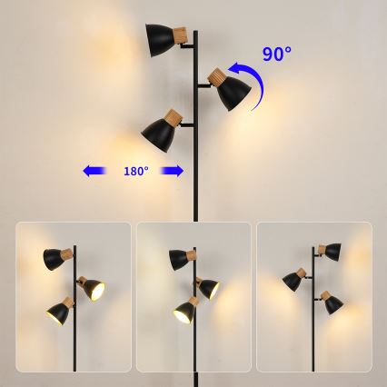 Brilagi - Grindų šviestuvas ODENSE 3xE14/10W/230V kaučiukmedis/juoda