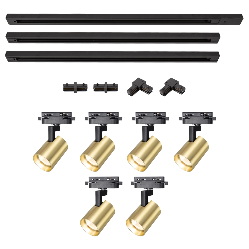 Brilagi - HUSKY bėgelio sistemos taškinis šviestuvas, 6xGU10/10W/230V, juodas/auksinis