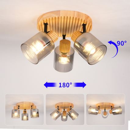 Brilagi - HYGGE taškinis šviestuvas 3xE14/15W/230V kaučiukmedis/dūminis