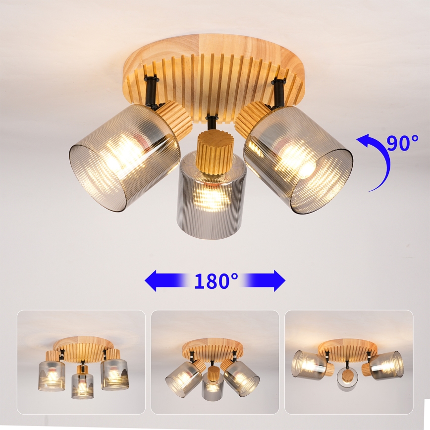 Brilagi - HYGGE taškinis šviestuvas 3xE14/15W/230V kaučiukmedis/dūminis