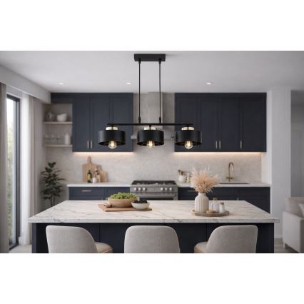 Brilagi - Kabantis šviestuvas ant laido 3xE27/60W/230V juoda/auksinė