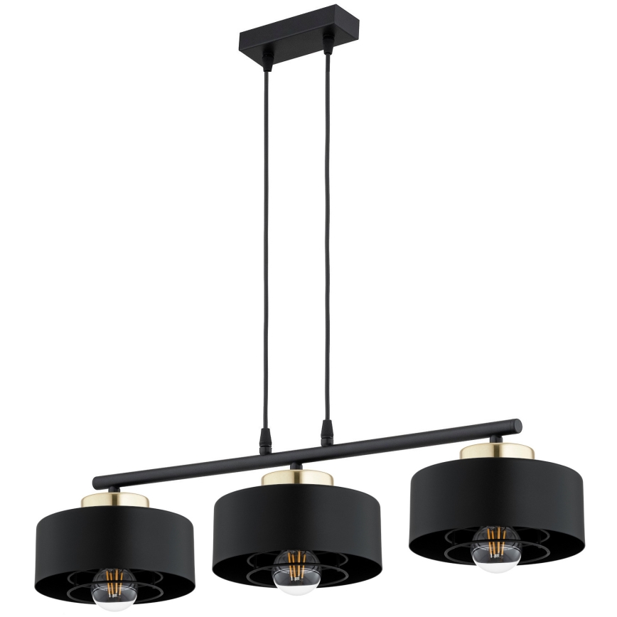 Brilagi - Kabantis šviestuvas ant laido SPRING 3xE27/60W/230V juoda/auksinė