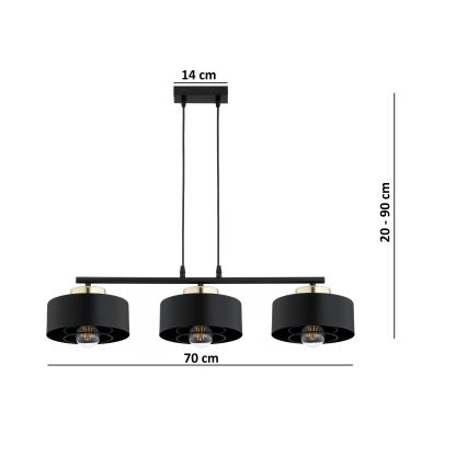 Brilagi - Kabantis šviestuvas ant laido SPRING 3xE27/60W/230V juoda/auksinė
