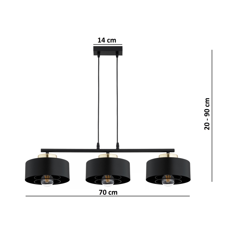 Brilagi - Kabantis šviestuvas ant laido SPRING 3xE27/60W/230V juoda/auksinė