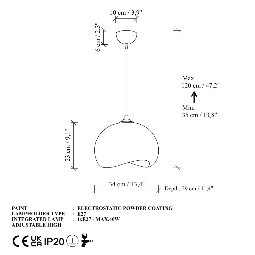 Brilagi - Kabantis šviestuvas ant laido WABI SABI 1xE27/40W/230V, skersmuo 34 cm, baltas