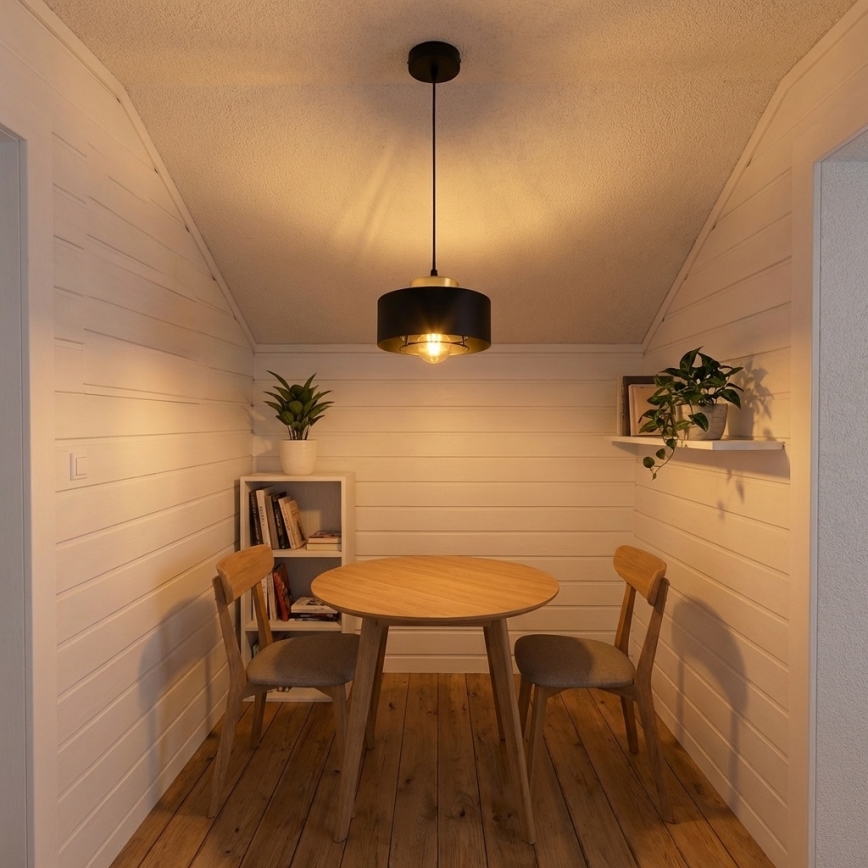 Brilagi - kabantis šviestuvas su laidu 1xE27/60W/230V, skersmuo 20 cm, juodas/auksinis