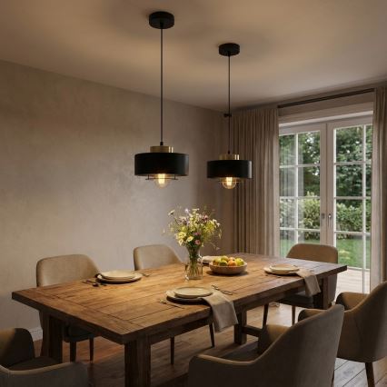 Brilagi - kabantis šviestuvas su laidu 1xE27/60W/230V, skersmuo 20 cm, juodas/auksinis