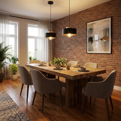 Brilagi - kabantis šviestuvas su laidu 1xE27/60W/230V, skersmuo 20 cm, juodas/auksinis