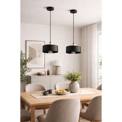 Brilagi - kabantis šviestuvas su laidu SPRING 1xE27/60W/230V, skersmuo 20 cm, juodas/auksinis