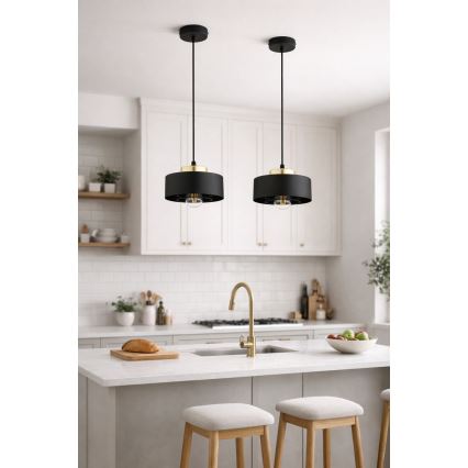 Brilagi - kabantis šviestuvas su laidu SPRING 1xE27/60W/230V, skersmuo 20 cm, juodas/auksinis