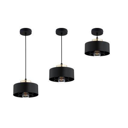 Brilagi - kabantis šviestuvas su laidu SPRING 1xE27/60W/230V, skersmuo 20 cm, juodas/auksinis