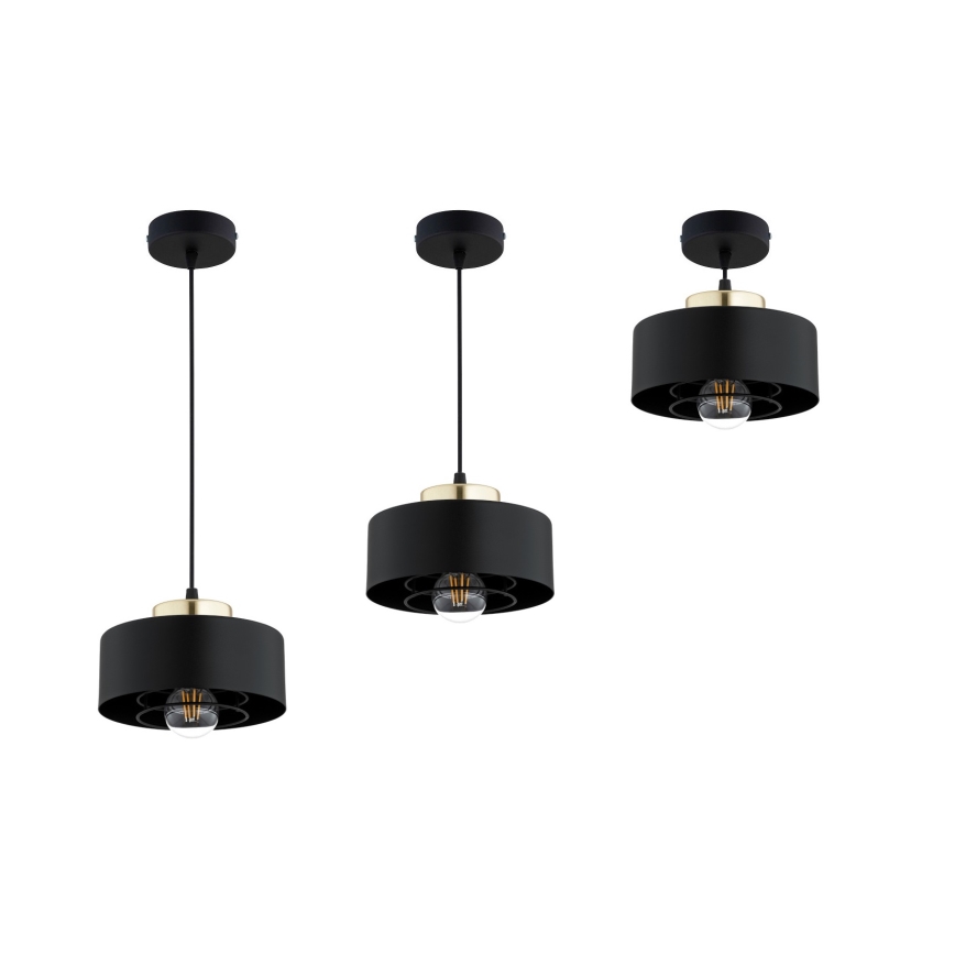 Brilagi - kabantis šviestuvas su laidu SPRING 1xE27/60W/230V, skersmuo 20 cm, juodas/auksinis