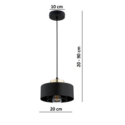 Brilagi - kabantis šviestuvas su laidu SPRING 1xE27/60W/230V, skersmuo 20 cm, juodas/auksinis