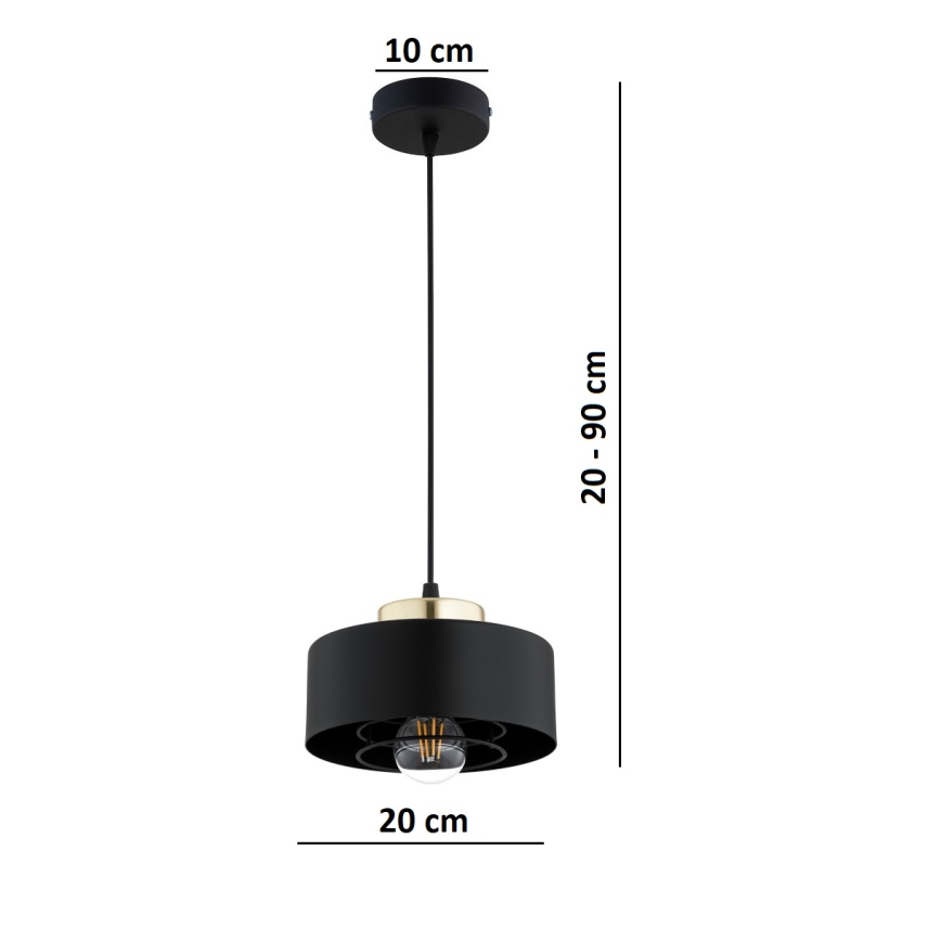 Brilagi - kabantis šviestuvas su laidu SPRING 1xE27/60W/230V, skersmuo 20 cm, juodas/auksinis