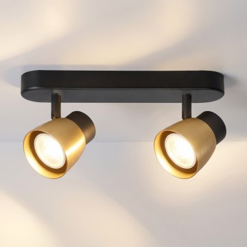 Brilagi - Kryptinis šviestuvas NUGGET 2xGU10/30W/230V juodas/auksinis